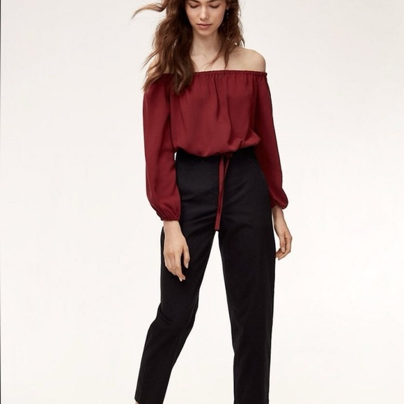 Aritzia Wilfred Eleanora Off-Shoulder Burgundy/Red Blouse, Long Sleeve Sz. Small - Picture 14 of 15